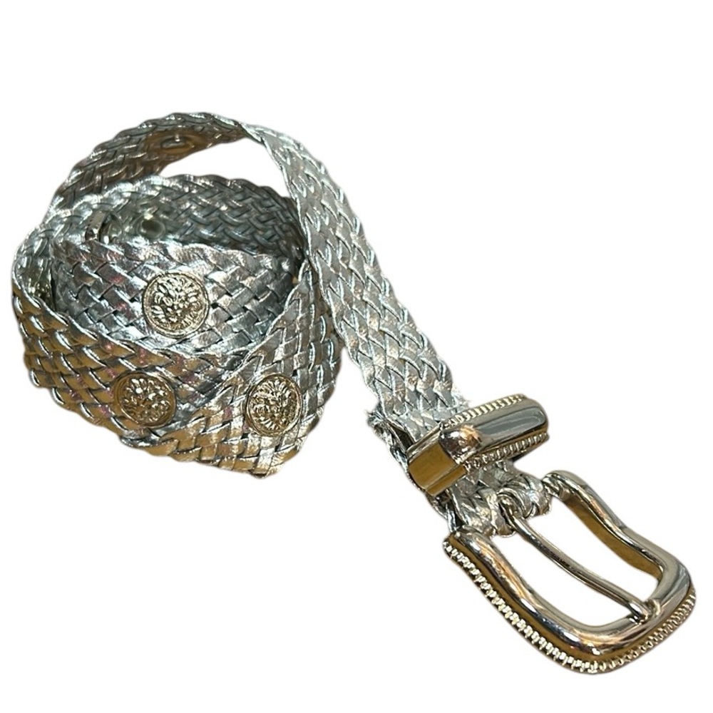 Silver‎ tone soft woven belt with bling faux diamonds